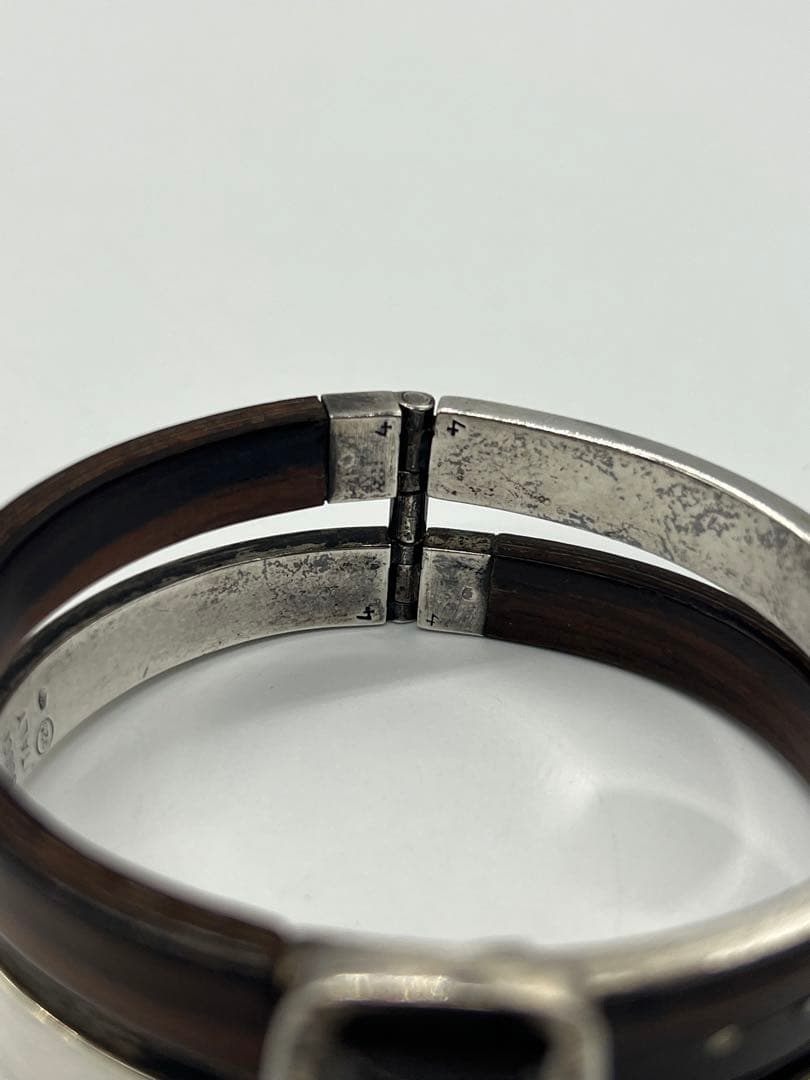 グッチ GUCCI ダブルベルトバックル バングル SV ウッド オールド