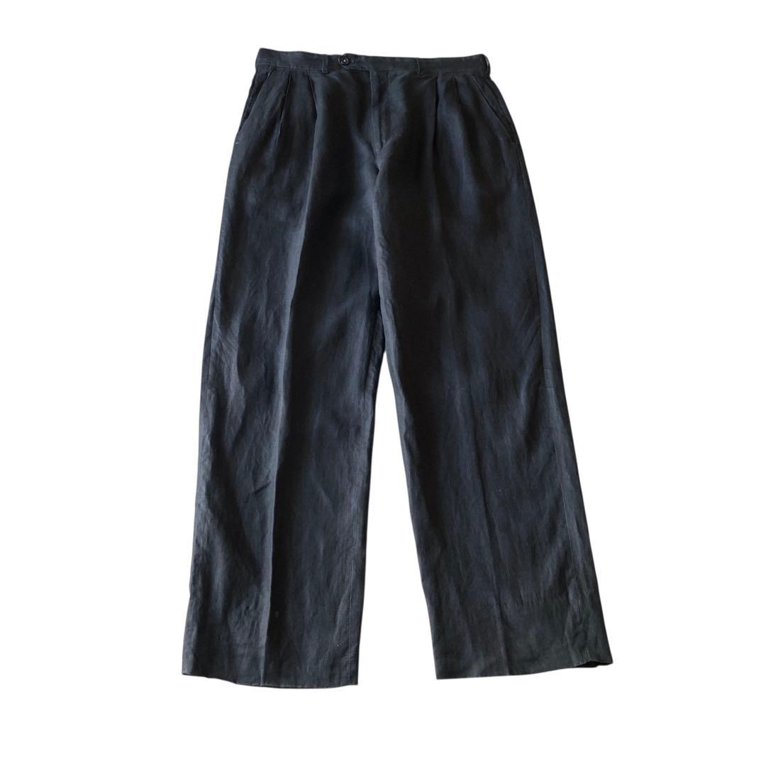 80s〜　イタリア製 GIANFRANCO FERRE ブラックリネンスラックス