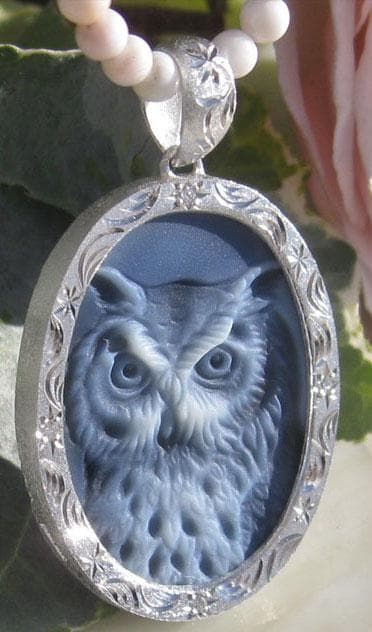 新品 ストーンカメオ 幸運を呼ぶ フクロウ ダイヤモンド ペンダントトップ