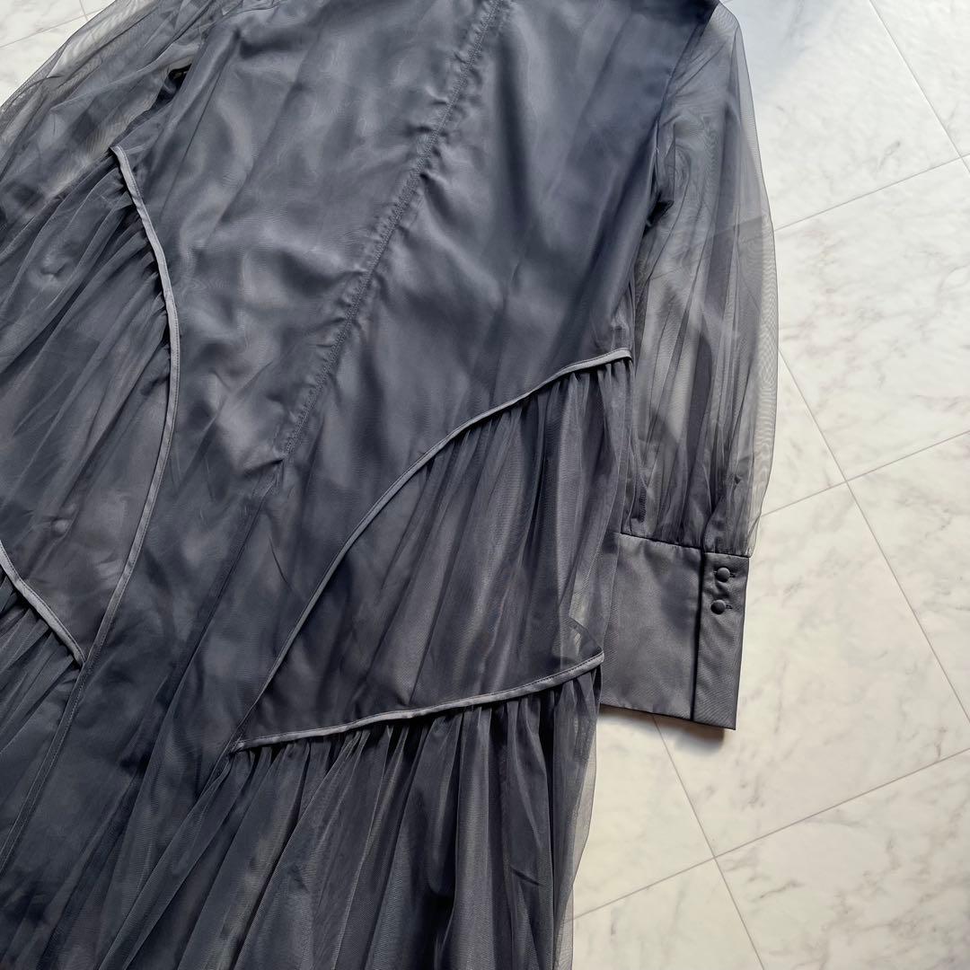 niana チュールパイピングAラインドレス　オケージョンドレス　M チャコール