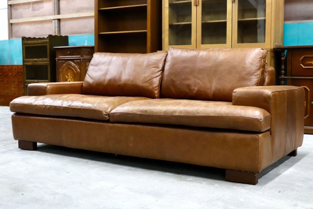 【ACTUS】総本革 レザー 2.5人掛けソファ