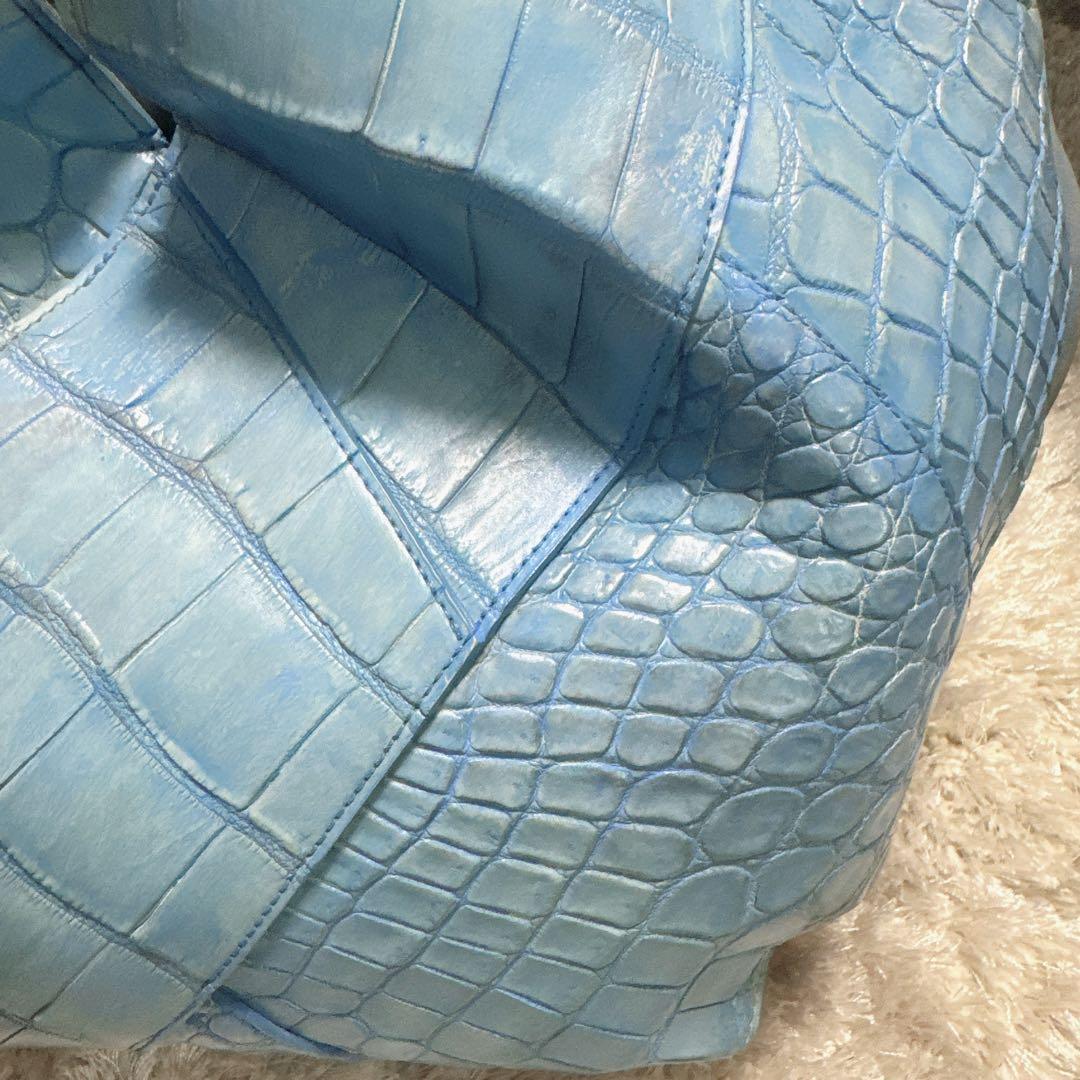 【美品】CÉLENCEE セレンシー 青 クロコダイル ハンドバッグ ※袋付き