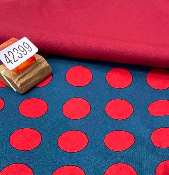 浴衣 単品 女性用 日本製 半身仕立て 綿100％ 深紅×青灰色 水玉模様