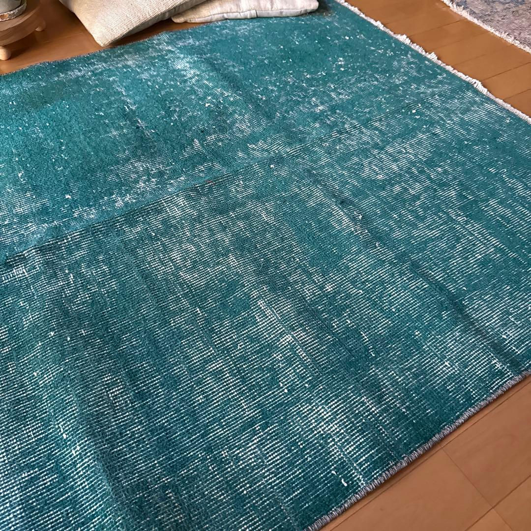 102.5×190 深みあるグリーン　ワンカラーラグ　トルコヴィンテージラグ
