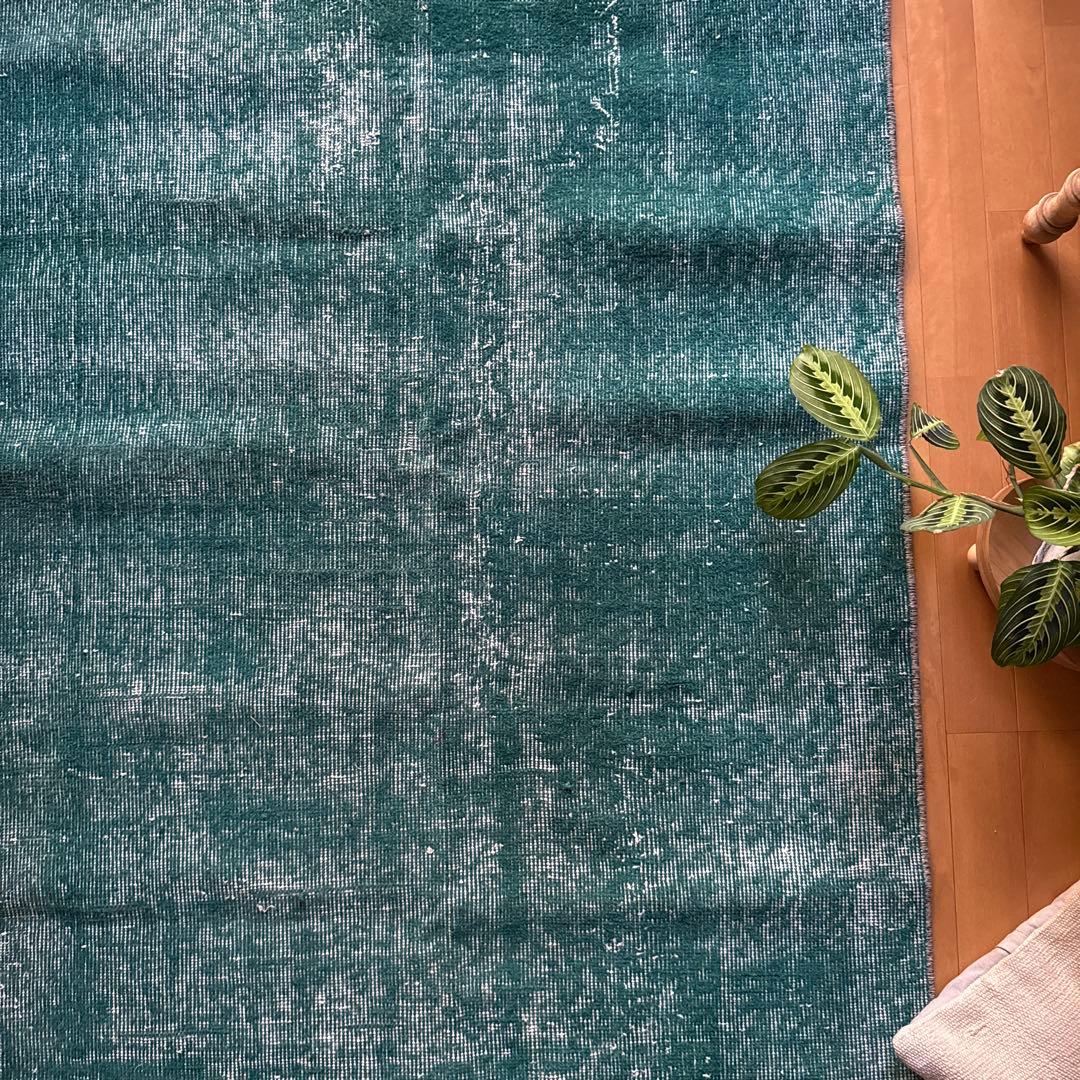 102.5×190 深みあるグリーン　ワンカラーラグ　トルコヴィンテージラグ