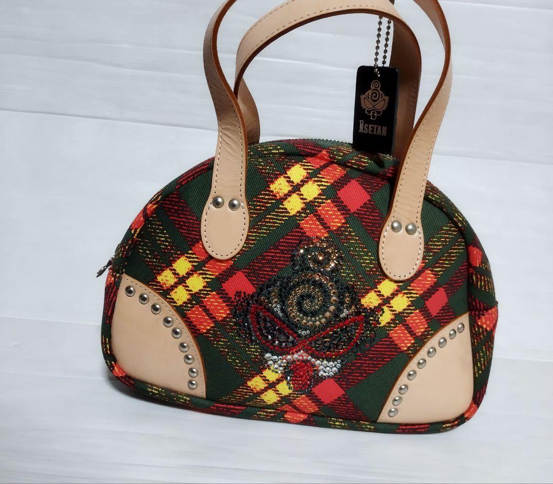 ヒステリックミニ×伊勢丹　ラインストーンロゴミニハンドバッグ　タータンチェック