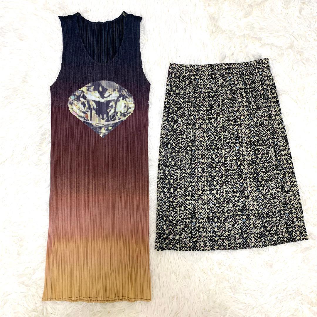 【90s セットアップ⭐︎】プリーツプリーズ ダイヤ チュニック × スカート