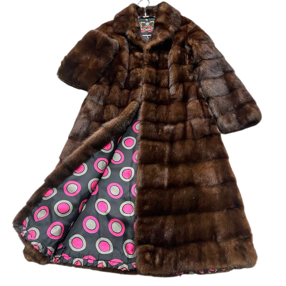 着丈100cm デミバフミンク 横段 ロング丈 裏地総柄 リアルファー 毛皮