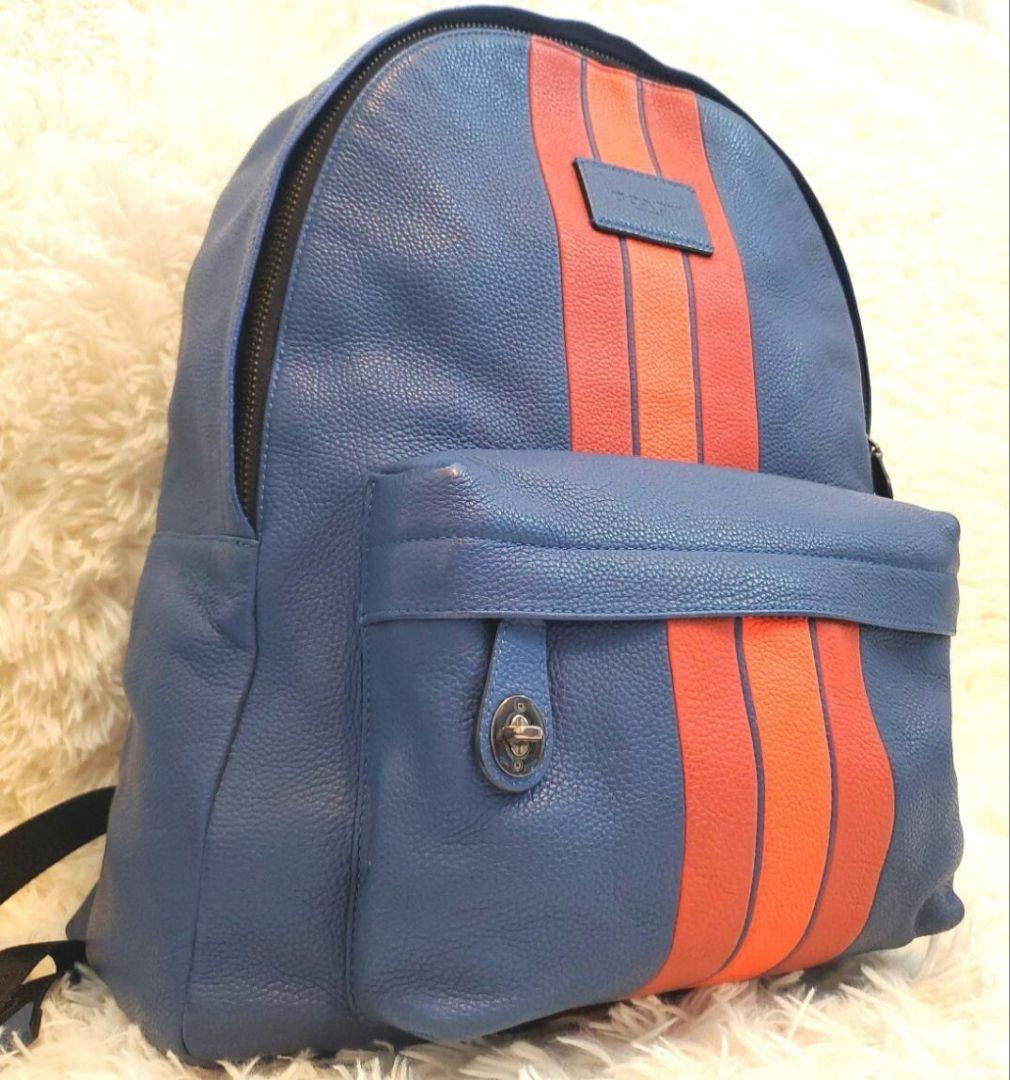 ⭐美品⭐COACH　ターンロック レザー リュック　シボ革　ブルー　大容量　通勤