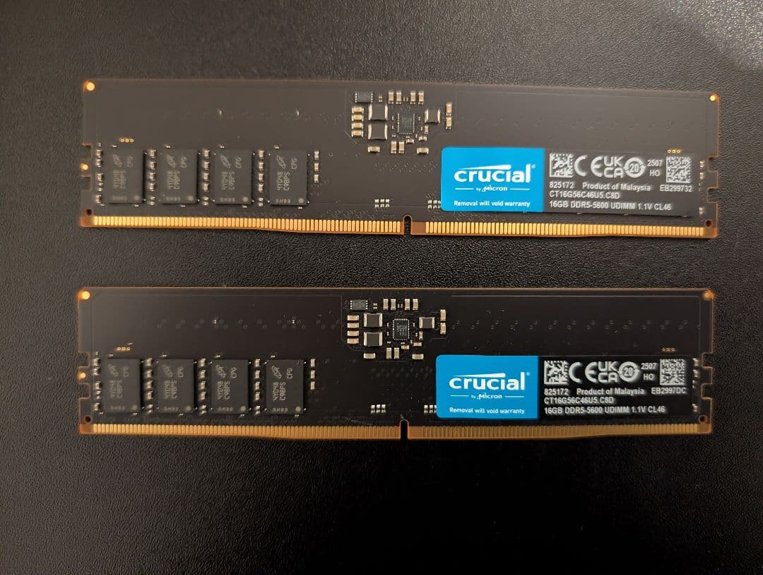 Crucial DDR5-5600 16GB ×2枚 計32GB 動作確認済