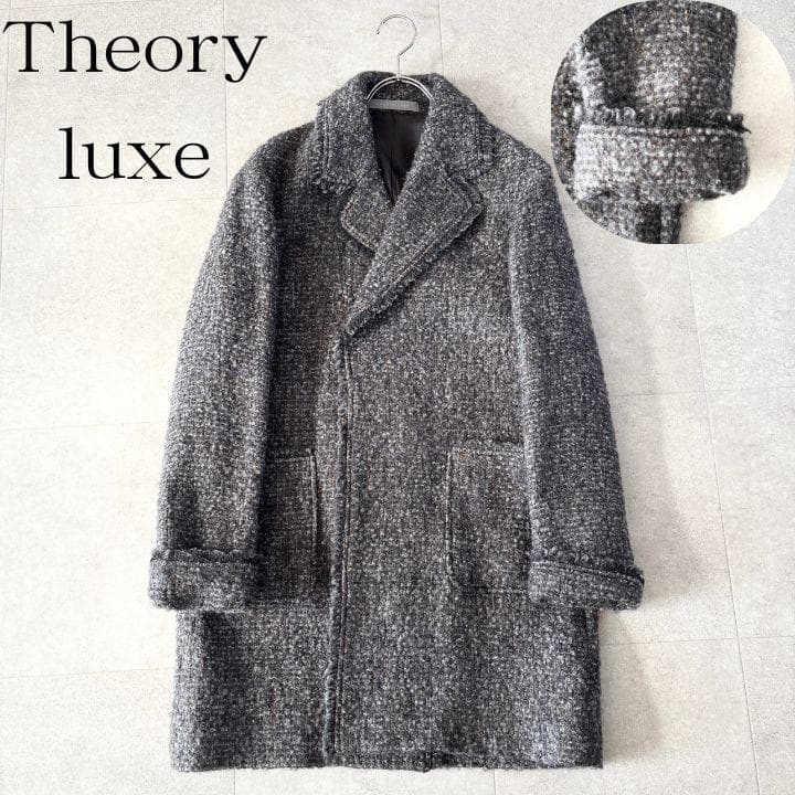 美品✨️セオリーリュクス モヘアツイードコート38 チャコールグレー メランジ