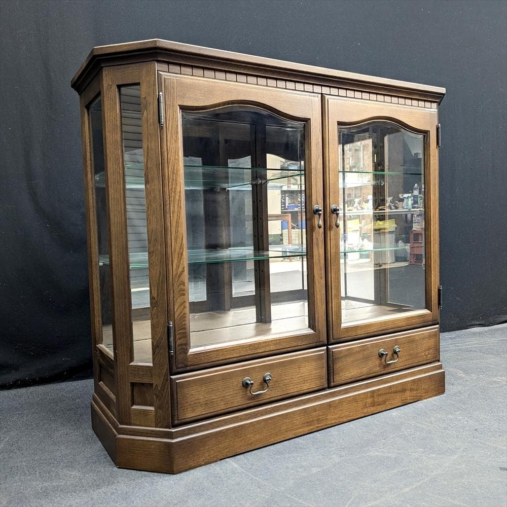 美品　北海道 旭川家具　日光産業　照明付　サイドボード　飾り棚　キャビネット