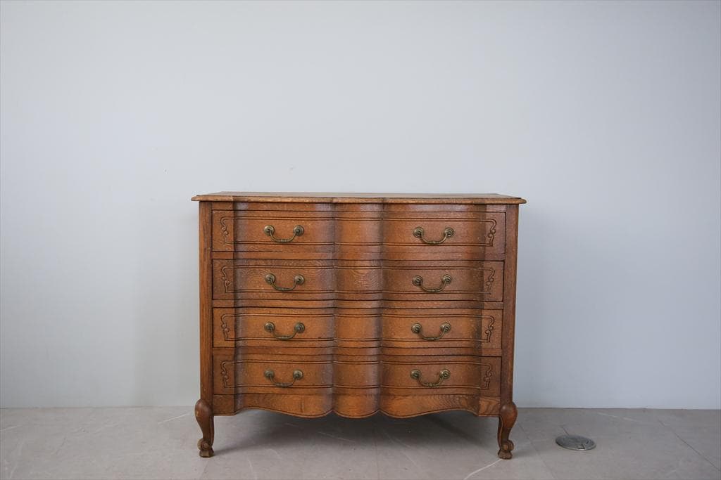 フランスアンティーク猫脚4杯ドロワー/木製チェスト/タンス/飾り棚(90-94)