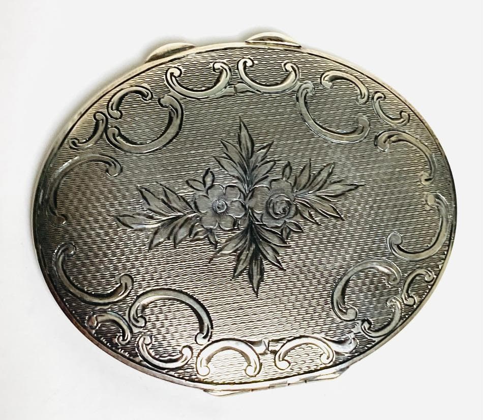 匿名配送 北欧アンティーク シルバー830 コンパクトミラー 59.1g