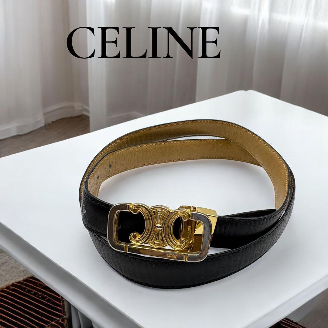★まゆこ★ CELINE トリオンフ ベルト リバーシブル 黒×ブラウン