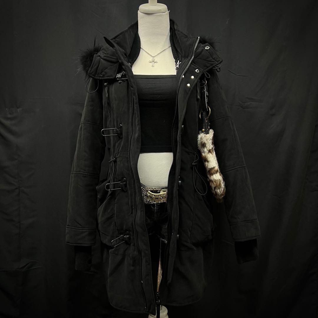 平成ギャル　y2kグランジ　ダークコア　リアルファー付き　モッズコート　N-3B