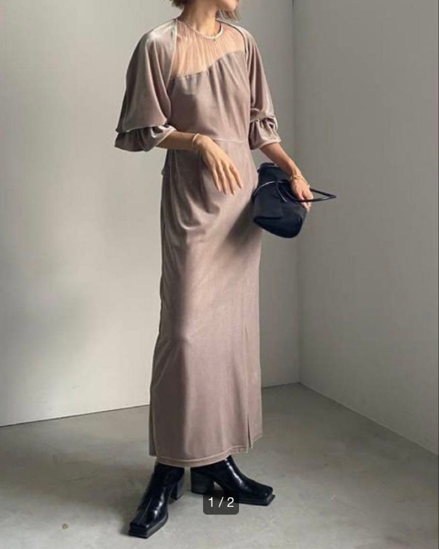 AMERI （アメリ） 2WAY CURVE VELOURS DRESS