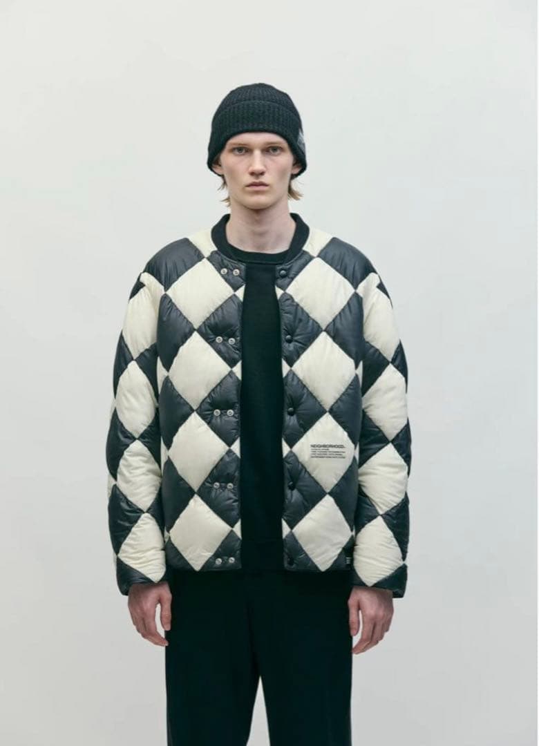 ジャケット・アウター NEIGHBORHOOD CHECKER DOWN JACKET L WHITE