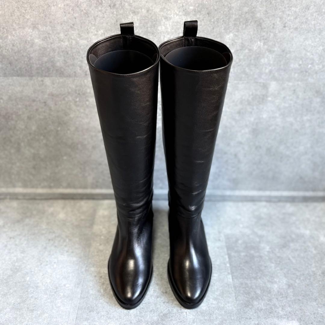 【未使用品】REMME レメ ワイドシャフト レザー ロングブーツ 23cm 黒