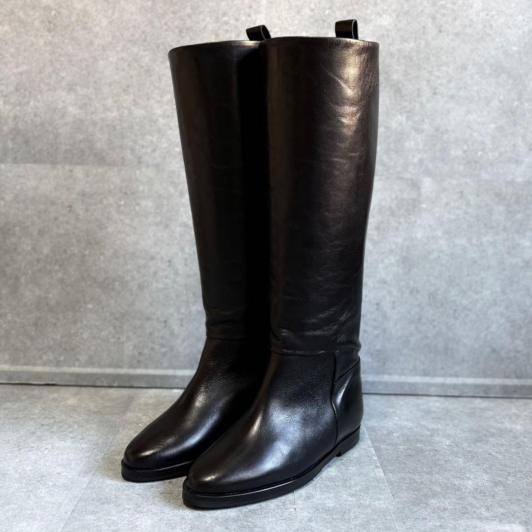 【未使用品】REMME レメ ワイドシャフト レザー ロングブーツ 23cm 黒