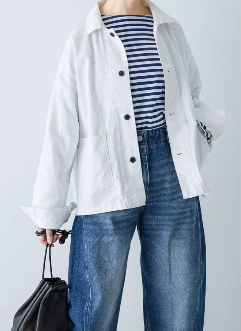 美品　かぐれ　デニムカバーオール　デニムジャケット　ホワイト　サイズ1