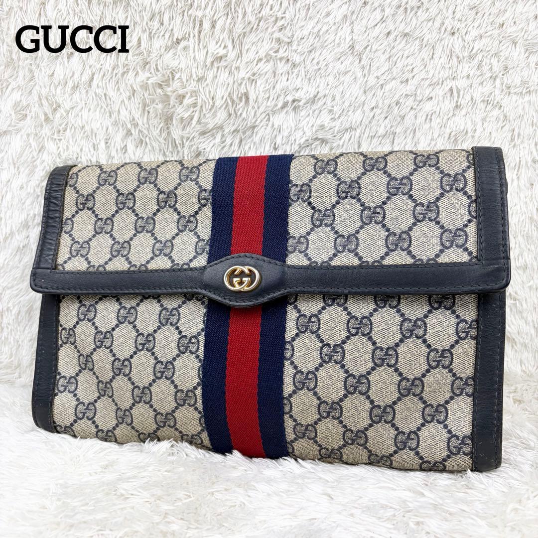 【美品】オールドグッチ シェリーライン GGスプリーム ロゴ金具 クラッチバッグ