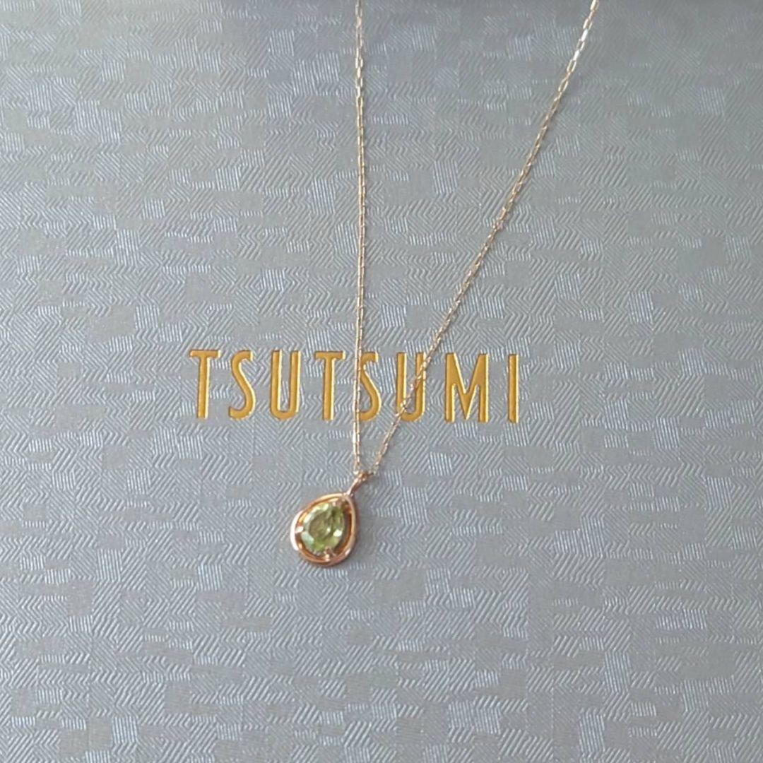 未使用　ツツミ　ペリドット　しずく型　ネックレス　K10　イエローゴールド