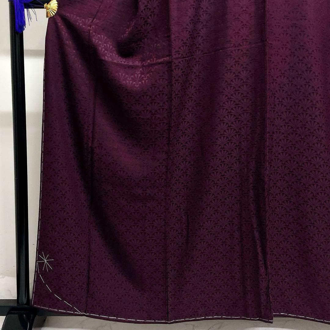 未着用　色無地　紋無し　菊青海波　パープル　ダークトーン　着物　023k