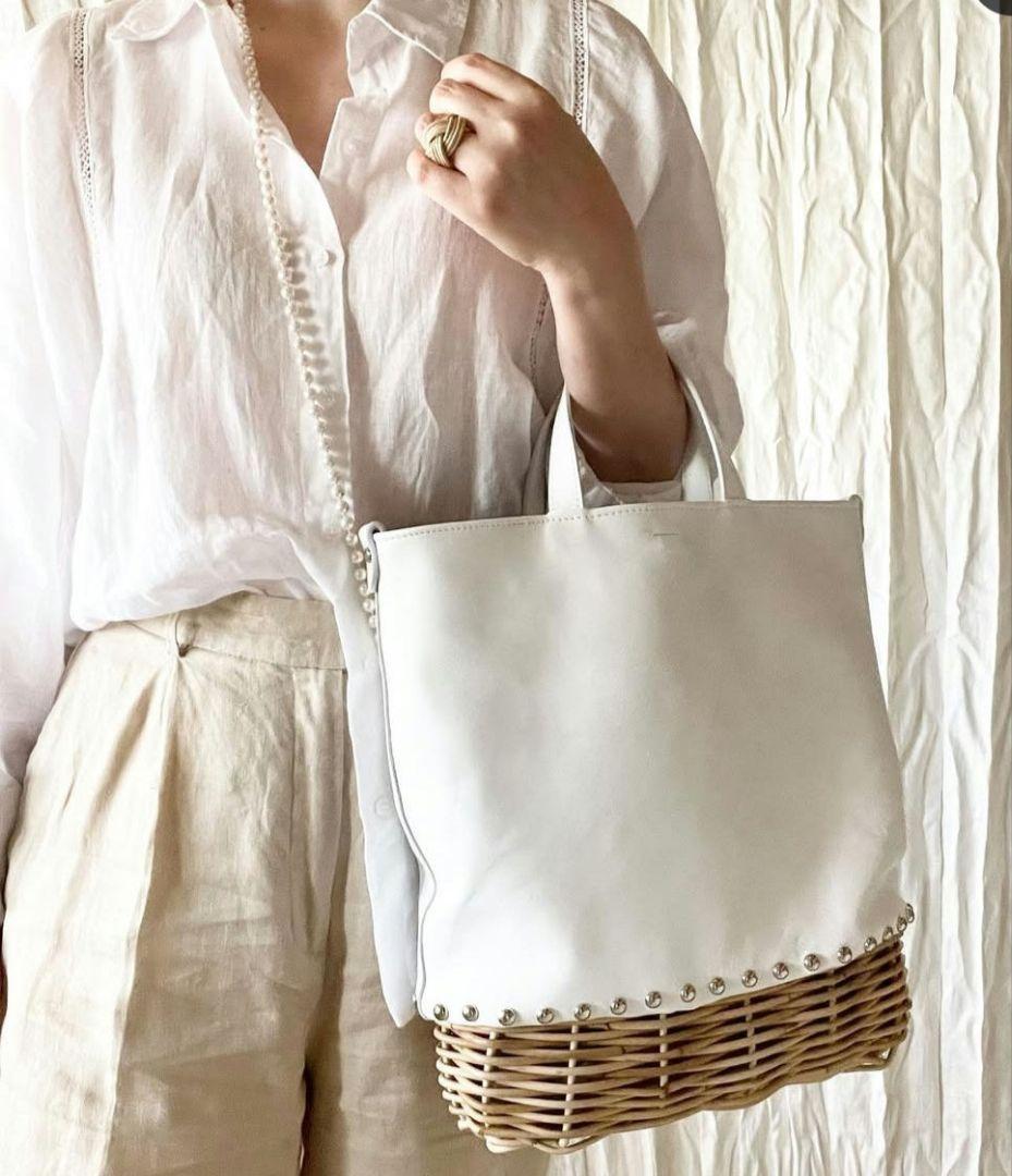 ribbon b ラタンレザーカゴバッグ ホワイト warang wayan