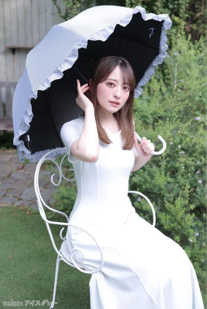 【新品未使用】 シロノサクラ フリル日傘 長傘 アイスグレー