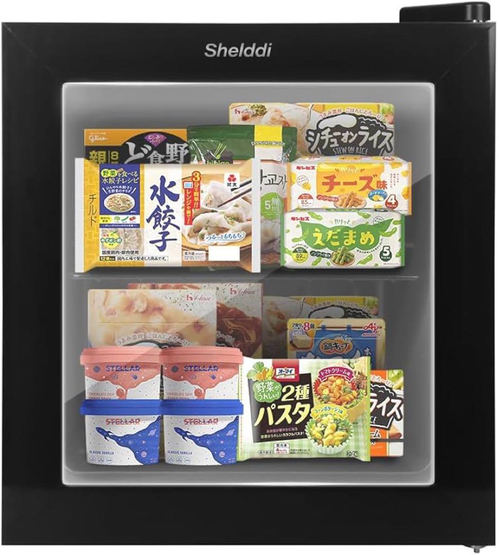 Shelddi ミニ冷凍庫 小型 家庭用 35L 透明ガラスドア 一人用 静音