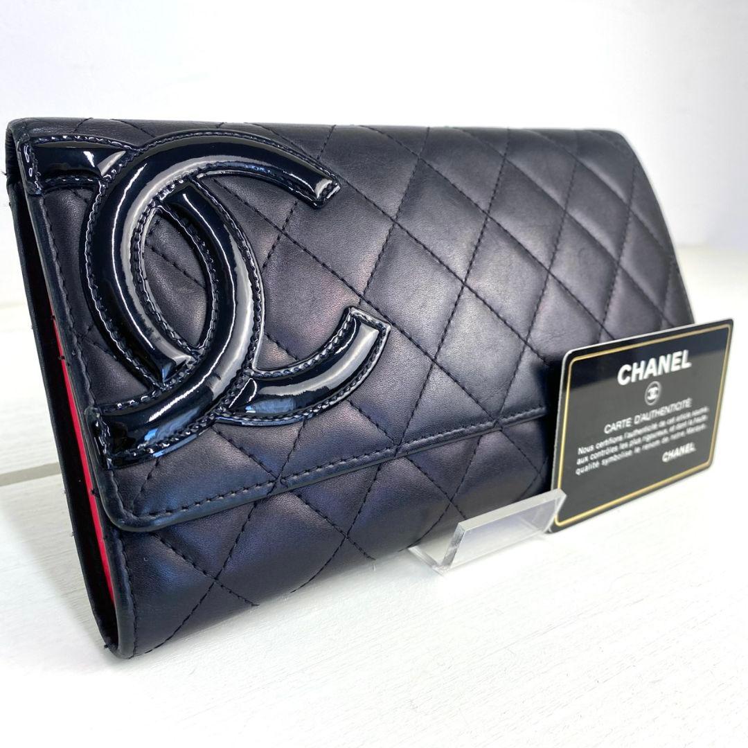 ギャランティ付属✨️極美品✨️ CHANEL カンボンライン 三つ折り 長財布