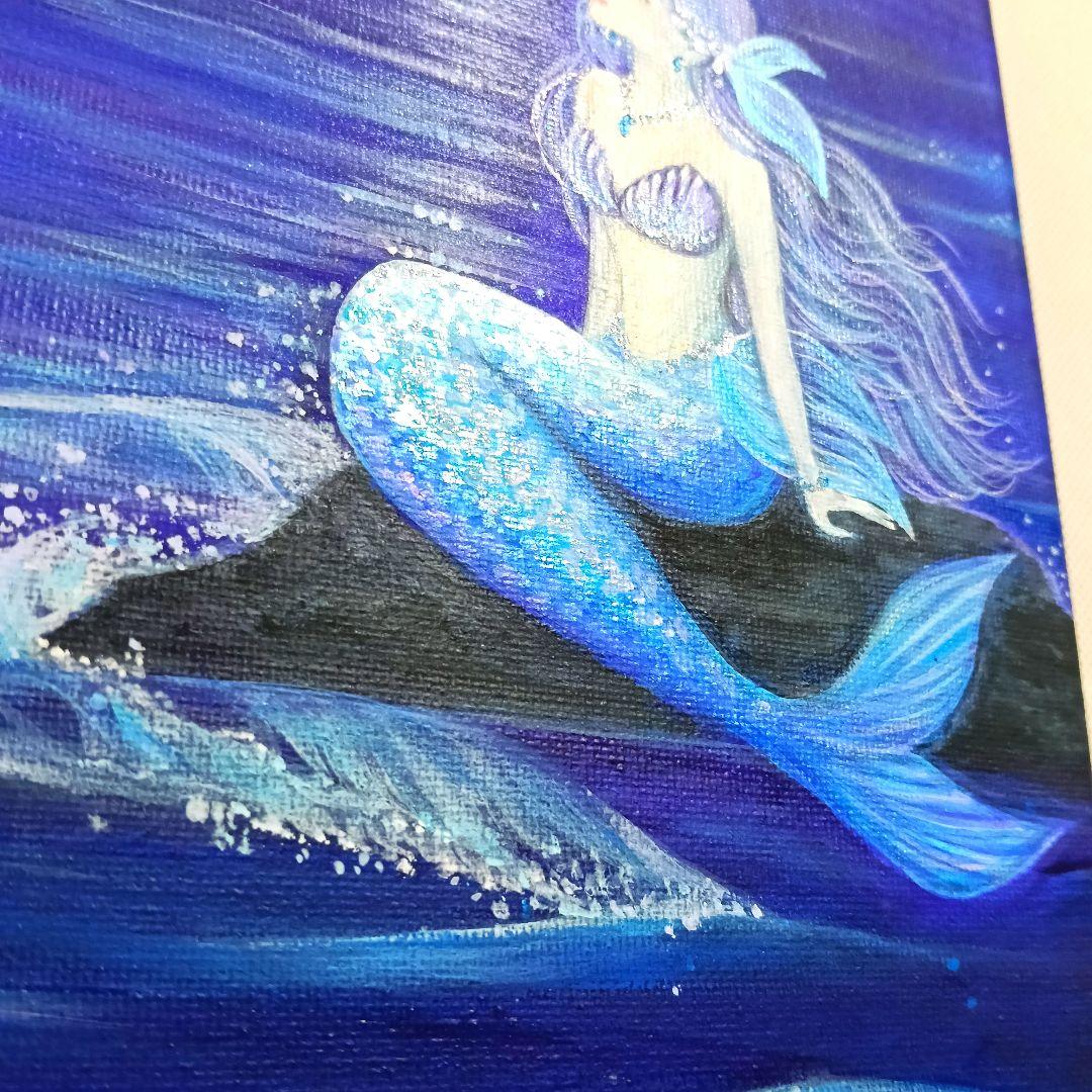 No.516 F4キャンバス　原画　アクリル画　人魚姫　人魚　mermaid