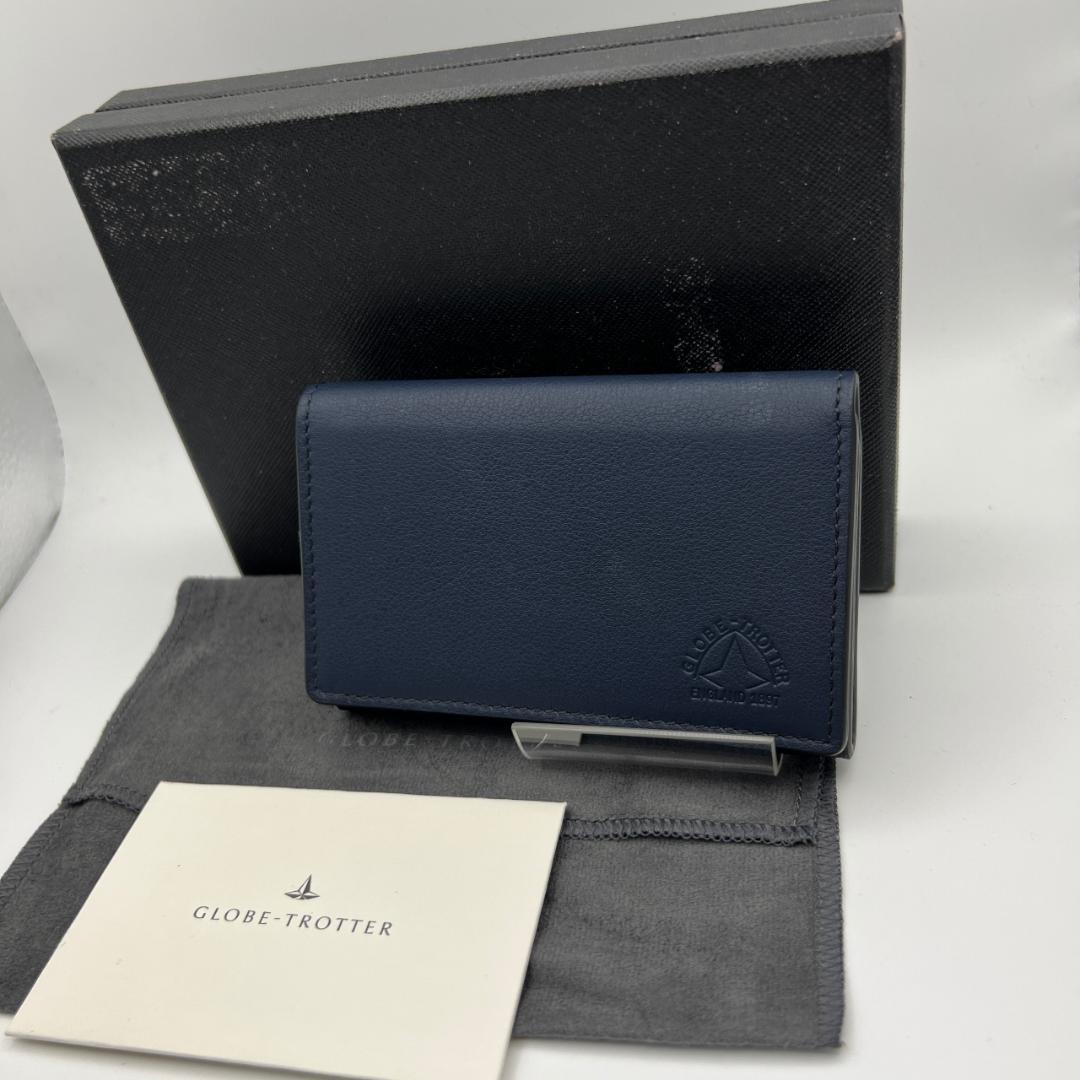 未使用品グローブトロッター☆メンズカードケース 名刺入れ ソフトレザー 本革 紺