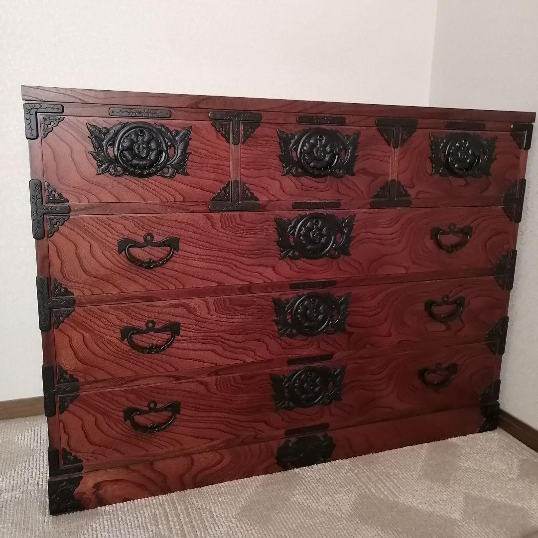 【美品】岩谷堂箪笥 漆塗り欅材 南部鉄金具 伝統工芸品 幅120cm