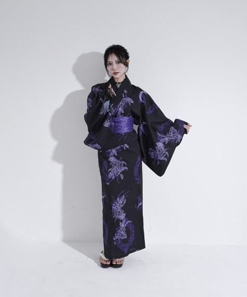 【新品未使用】REFLEM レフレム 総柄浴衣SET ブラック パープル