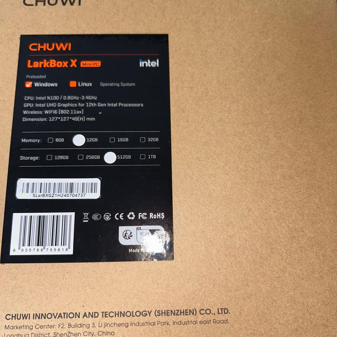 ミニPC CHUWI LarkBox X N100 12GB 512GB