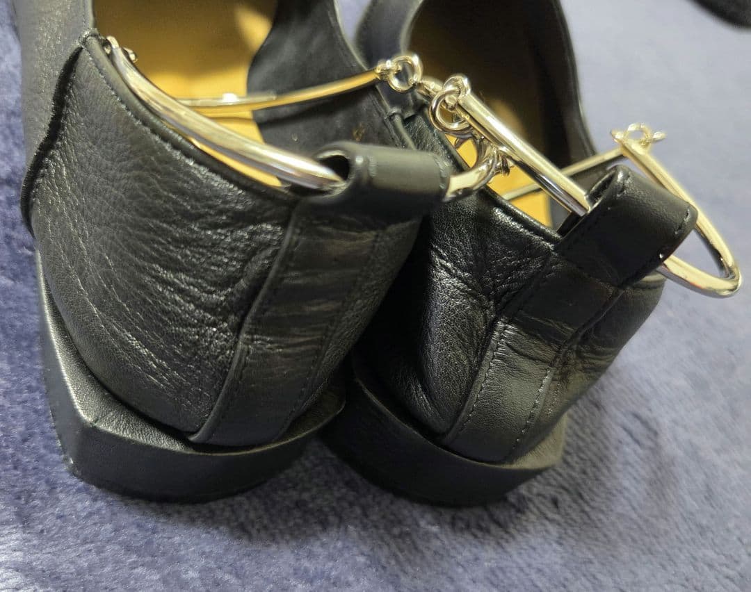 【GRISE】レザースクエアクロスシームアンクルフラット BLACK 24cm