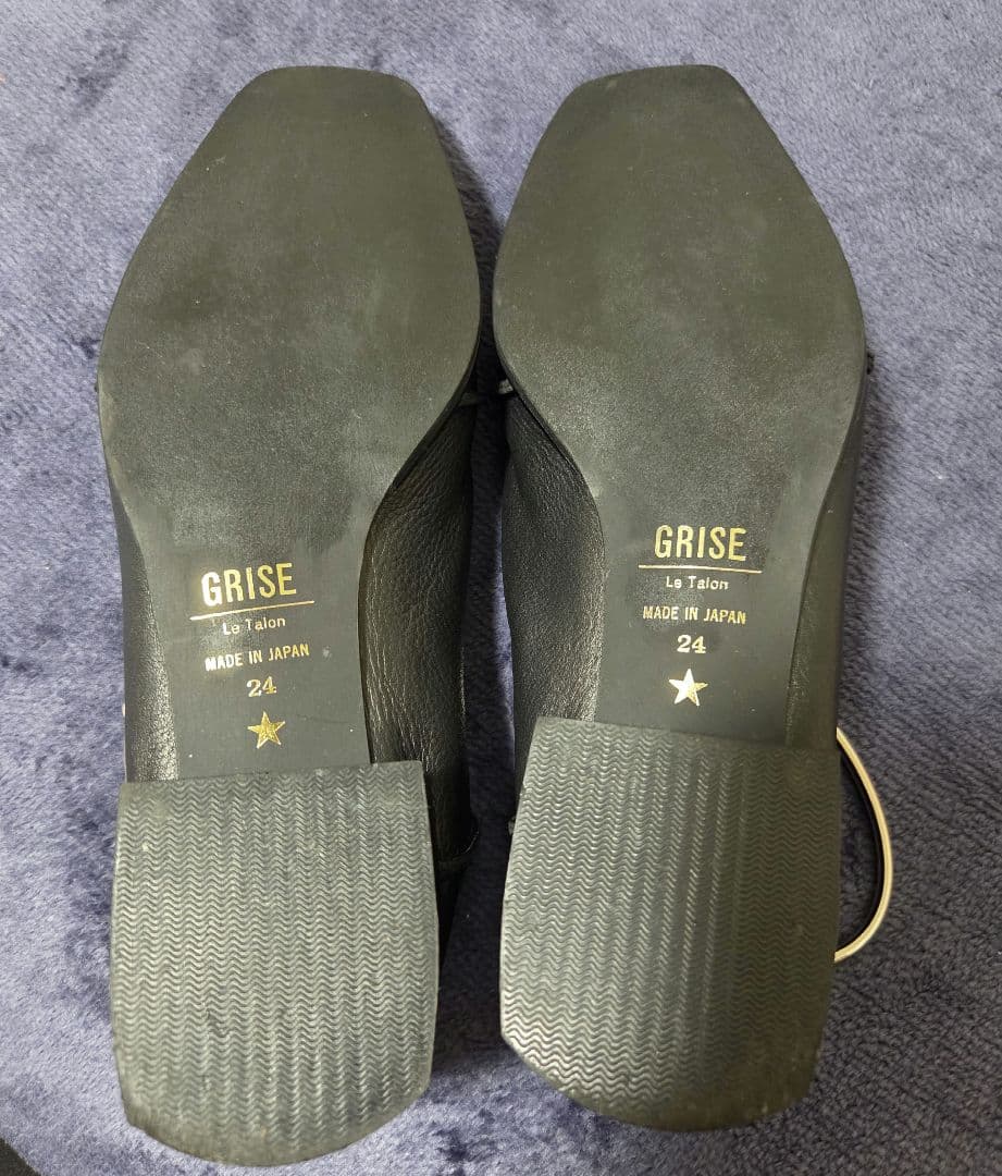 【GRISE】レザースクエアクロスシームアンクルフラット BLACK 24cm