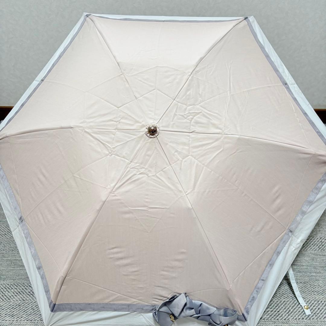 ランバン オン ブルー 遮光 晴雨兼用折りたたみ傘日傘　ビジューリボン ピンク