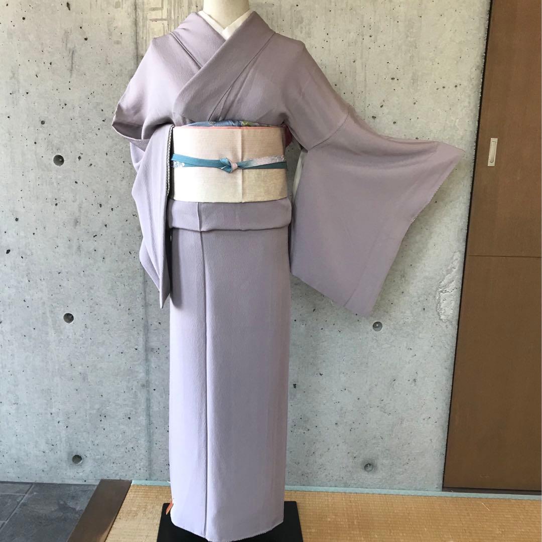 正絹　色無地　袷　柄八掛　裄68