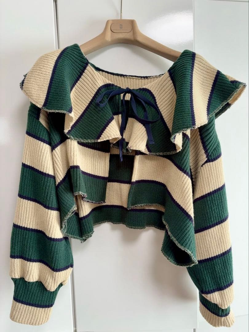 も*も様 POPPY ボーダーニットカーディガン グリーン あさぎーにょ