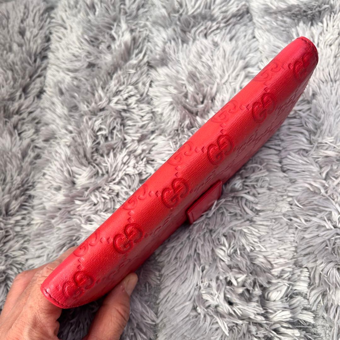 美品✨GUCCI コンチネンタル　シマ　長財布　インターロッキング　朱色