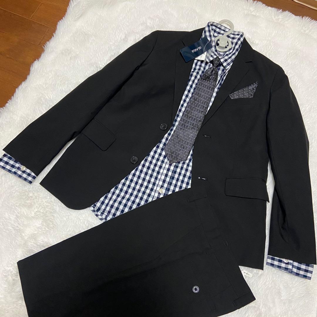 COMME CA ISM 黒スーツ 160A ネクタイ　ポケットチーフ　卒業式