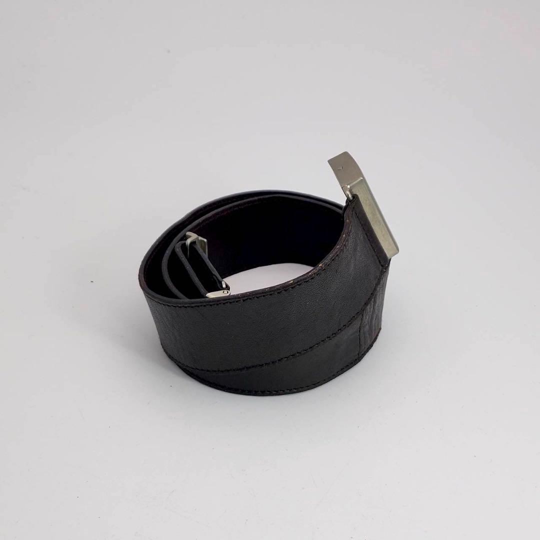 プラダ ベルト ロゴバックル シルバー金具 レザー ブラウン　スクエア