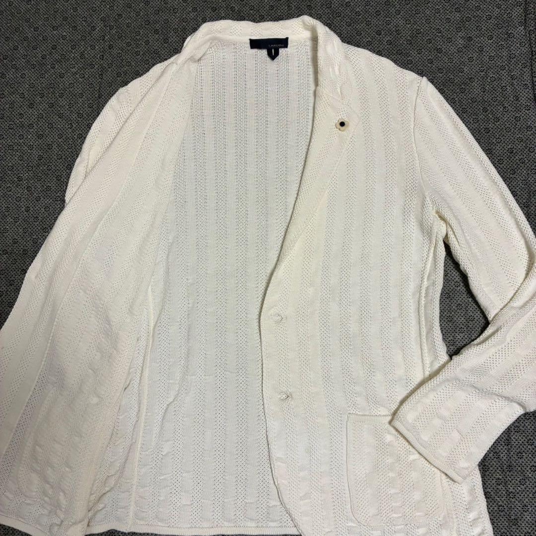 美品/XL LARDINI テーラードジャケット　ブートニエール　ニット　白