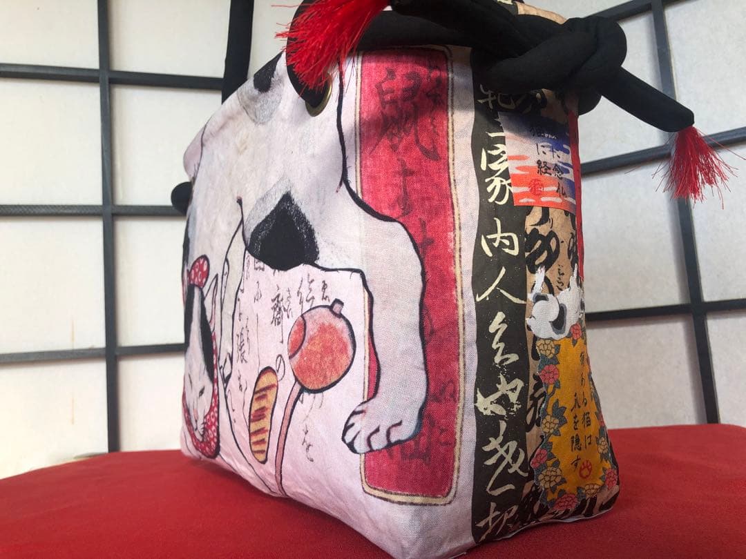 一閑張り　一閑張りバック　歌川国芳　鼠よけの猫　猫　少し大きめ