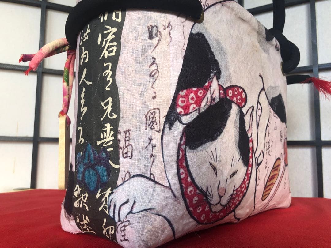 一閑張り　一閑張りバック　歌川国芳　鼠よけの猫　猫　少し大きめ