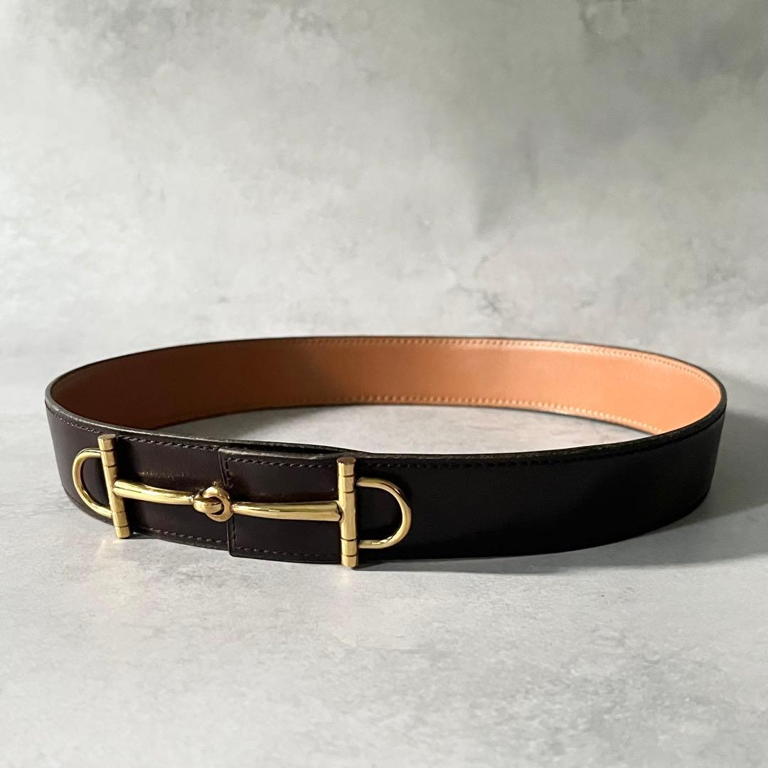 【美品】HERMES レディース　ベルト　ホースビット　ブラウン　ヴィンテージ