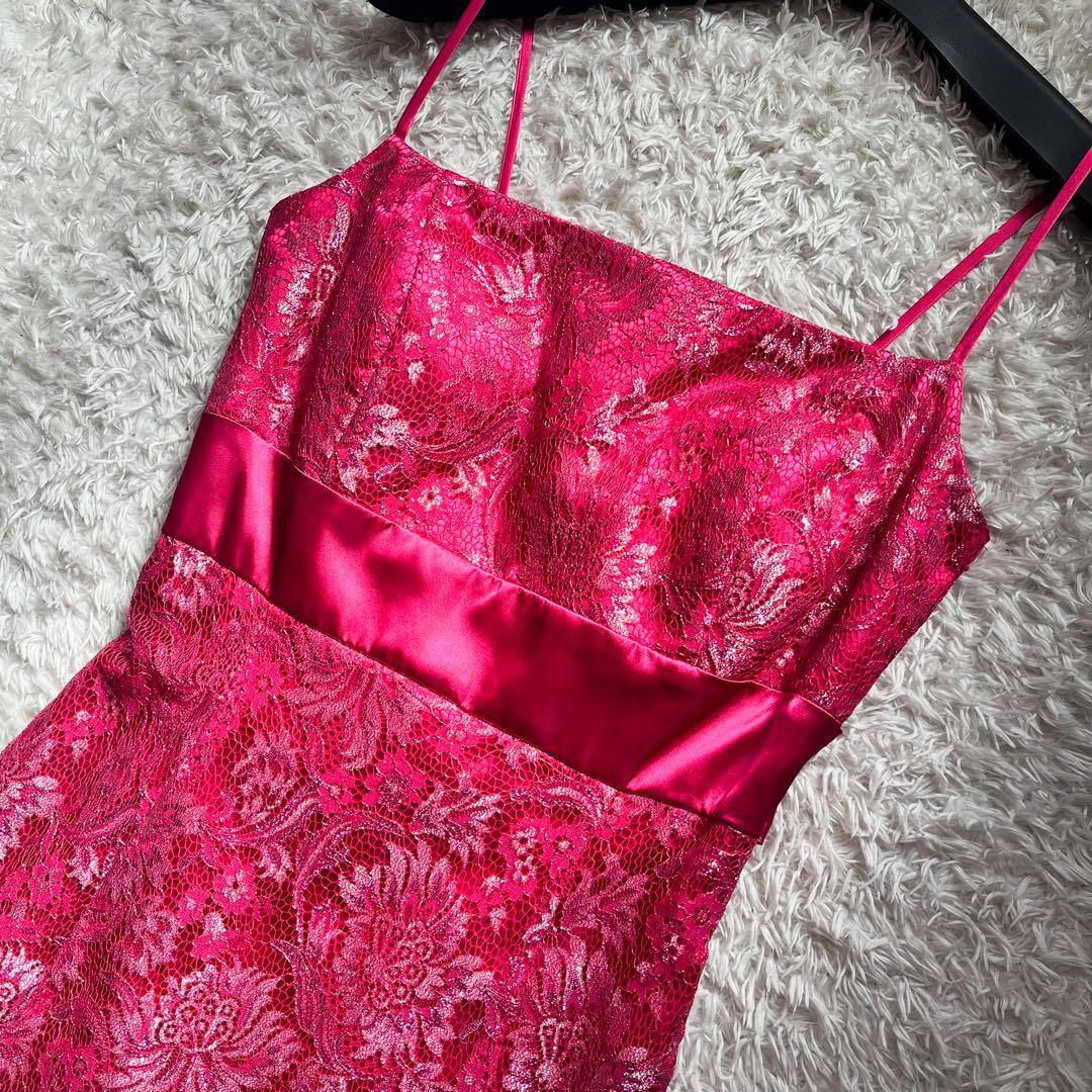 エメ ステージドレス 演奏会 9号 ロイヤルピンク 刺繍レース Aライン リボン